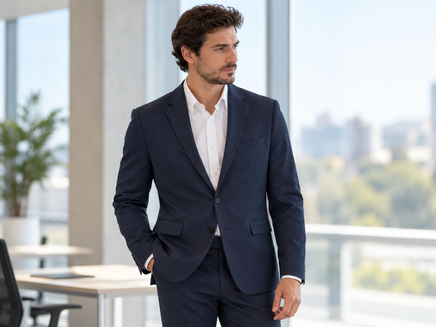 Profesional con blazer azul marino